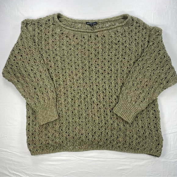 James Perse Sweaters - James Perse Women’s Open Knit Sweater Green Linen/Cotton Blend Size 3 (Large)
